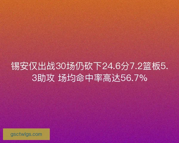 锡安仅出战30场仍砍下24.6分7.2篮板5.3助攻 场均命中率高达56.7% 锡安仅出战30场仍砍下24.6分7.2篮板5.3助攻 场均命中率高达56.7%